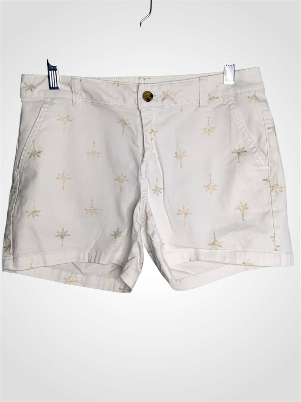 a.n.a White High-Waist Shorts with Gold Palm Embroidery Size 6